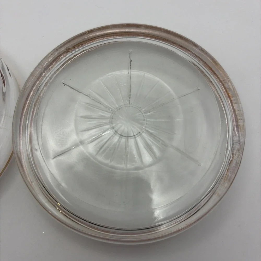 Vintage Mid century Starburst Depression Glass Coaster with gold trim.